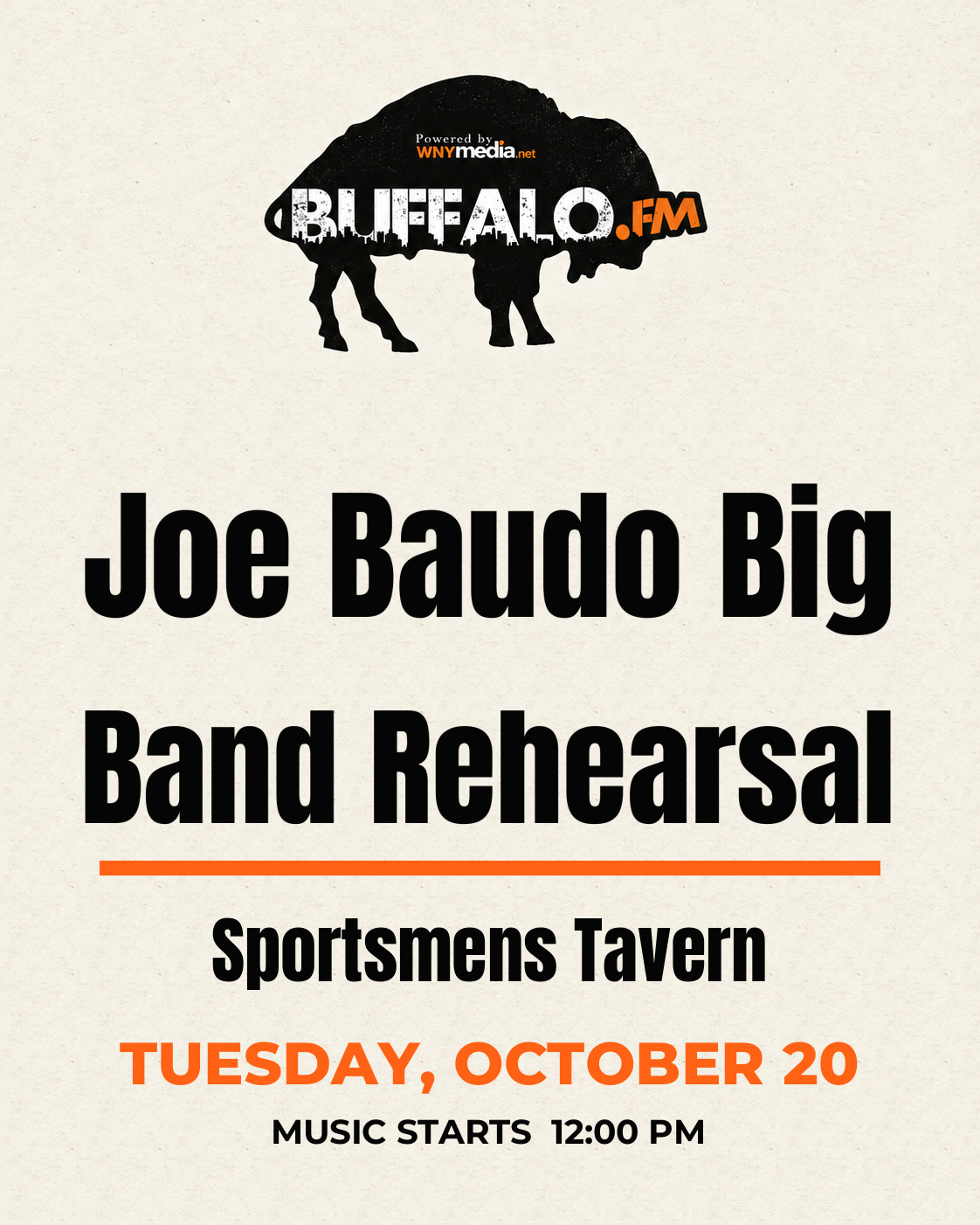 Joe Baudo Big Band Rehearsal at Sportsmens Tavern, Tuesday, October 20, 12:00 PM