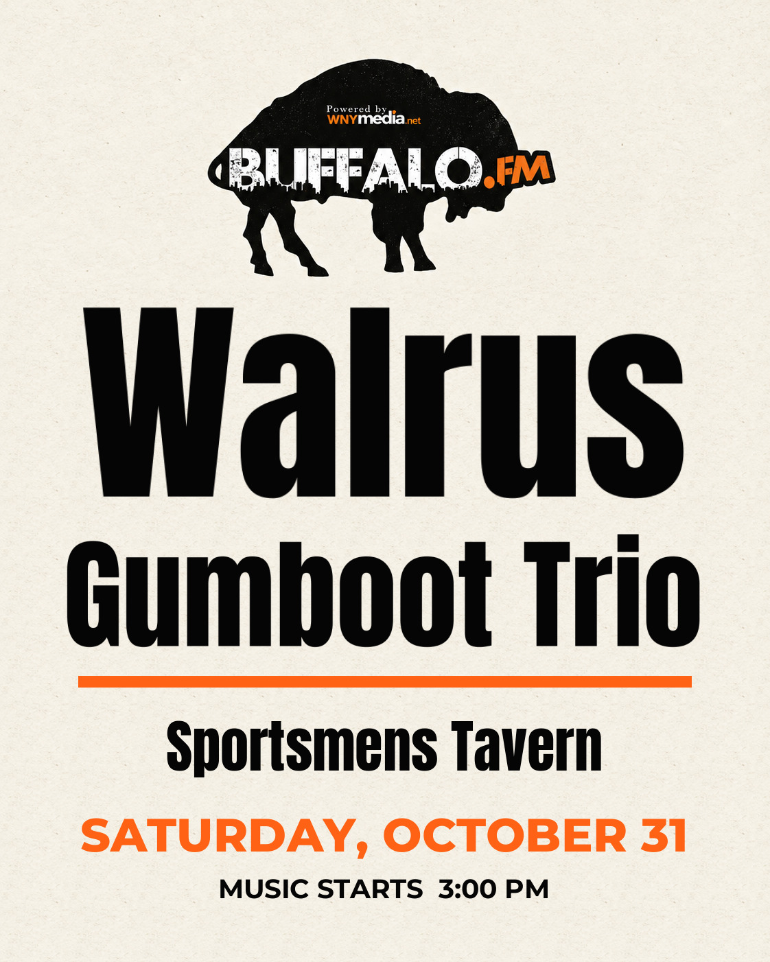 Walrus Gumboot Trio at Sportsmens Tavern, Saturday, October 31, 3:00 PM