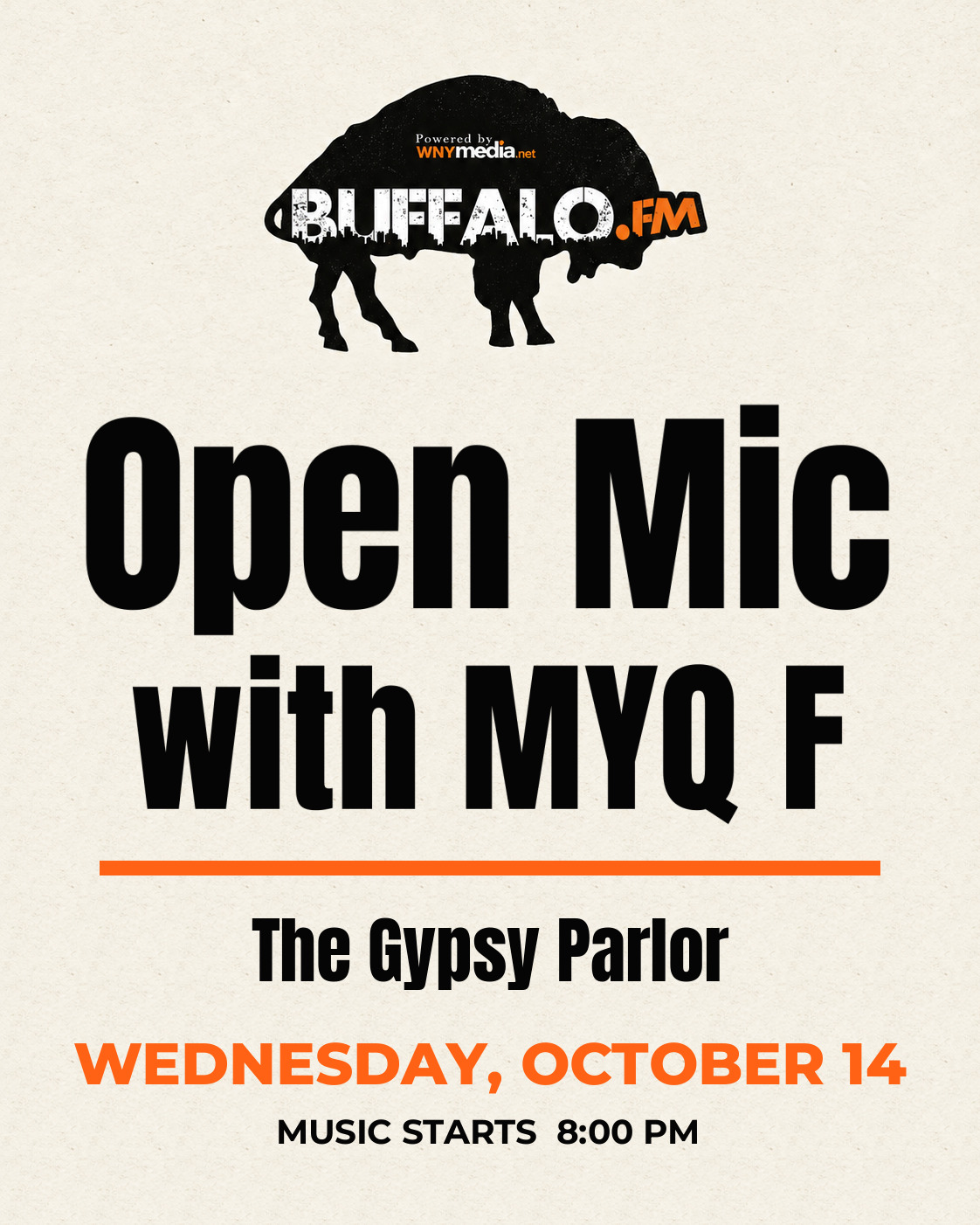 Open Mic with MYQ F at The Gypsy Parlor, Wednesday, October 14, 8:00 PM