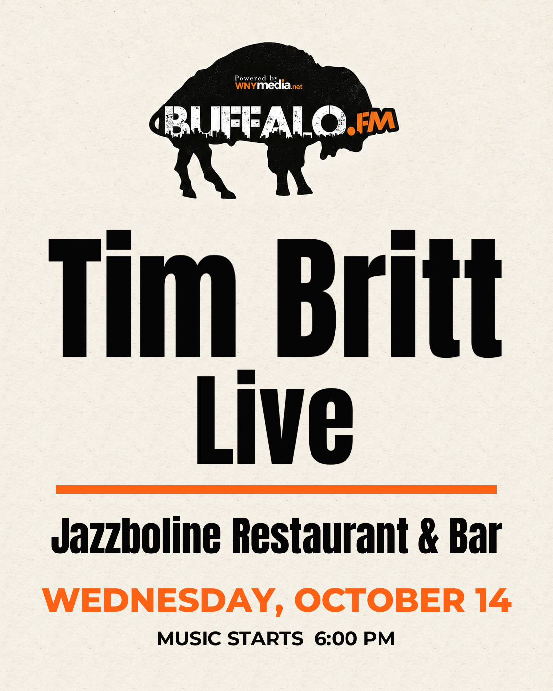Tim Britt Live at Jazzboline Restaurant & Bar, Wednesday, October 14, 6:00 PM