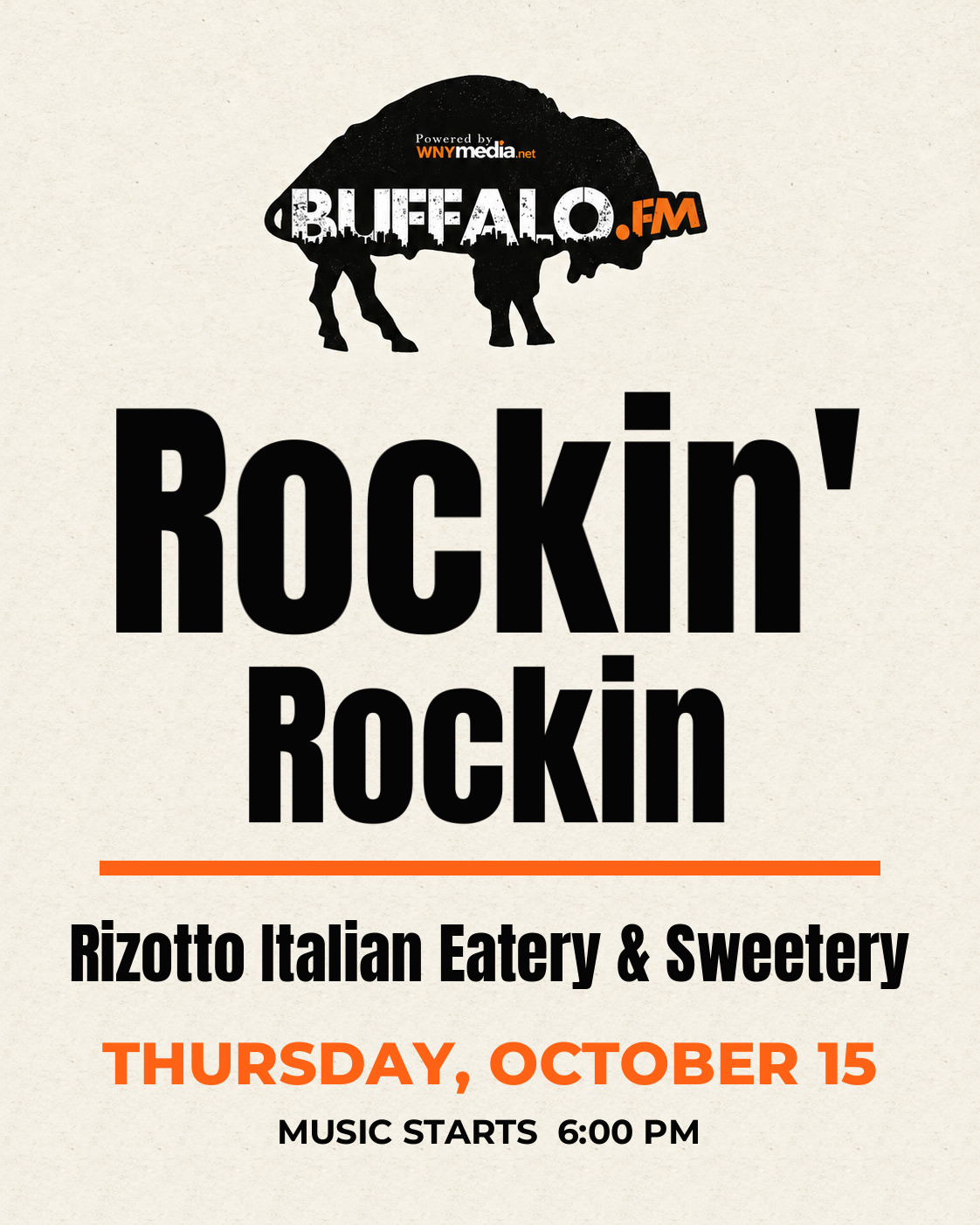 Rockin' Rockin at Rizotto Italian Eatery & Sweetery, Thursday, October 15, 6:00 PM