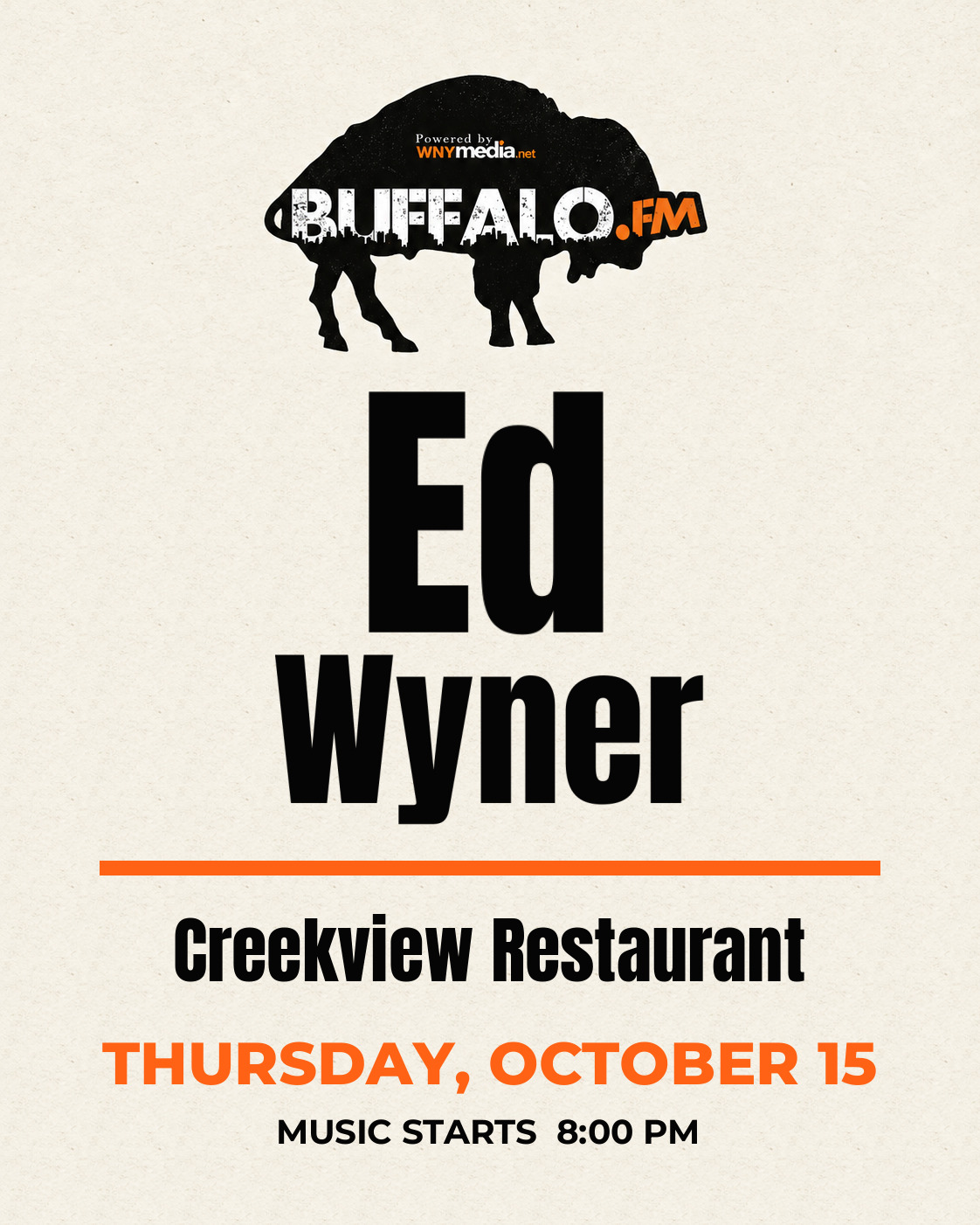 Ed Wyner at Creekview Restaurant, Thursday, October 15, 8:00 PM