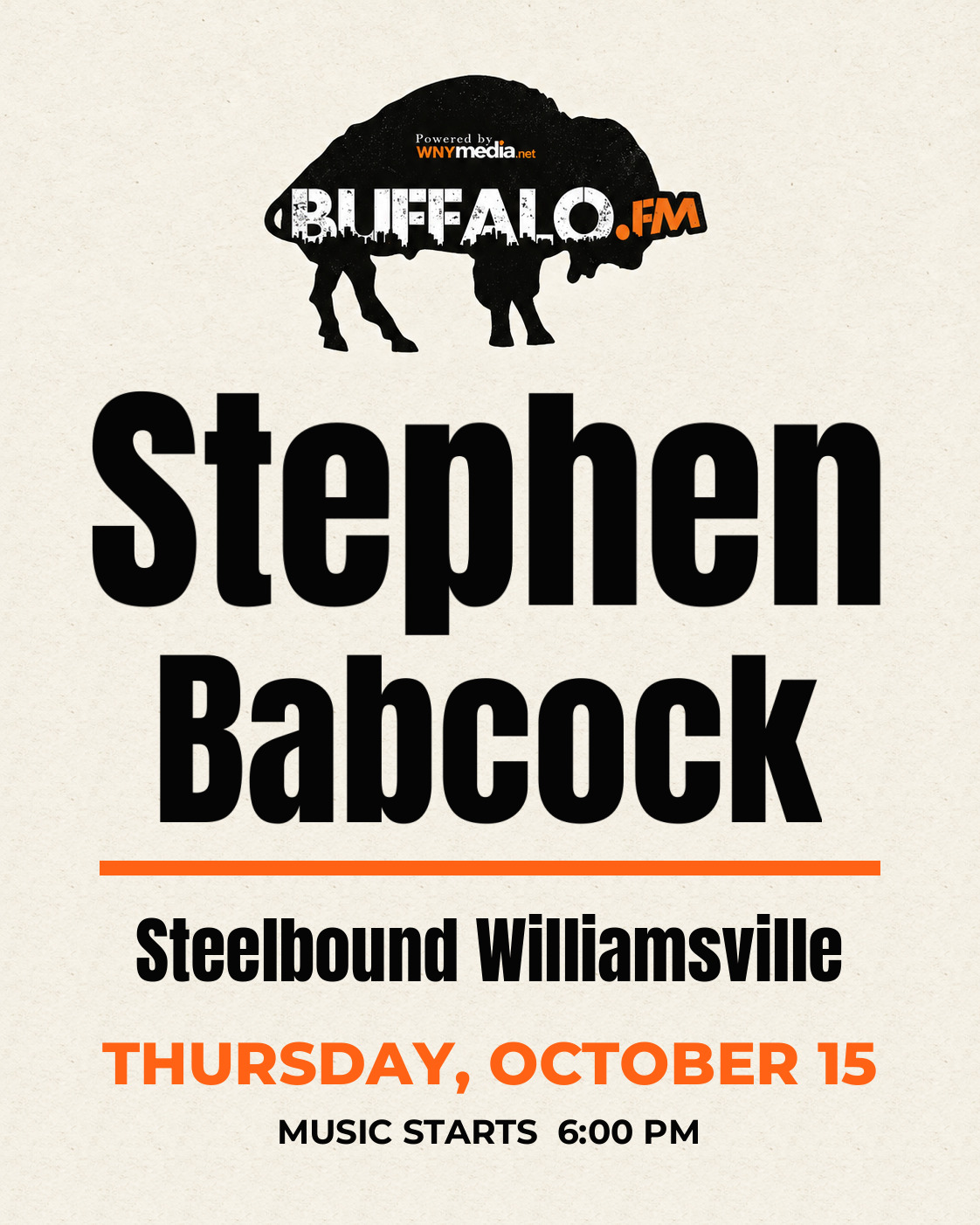 Stephen Babcock at Steelbound Williamsville, Thursday, October 15, 6:00 PM