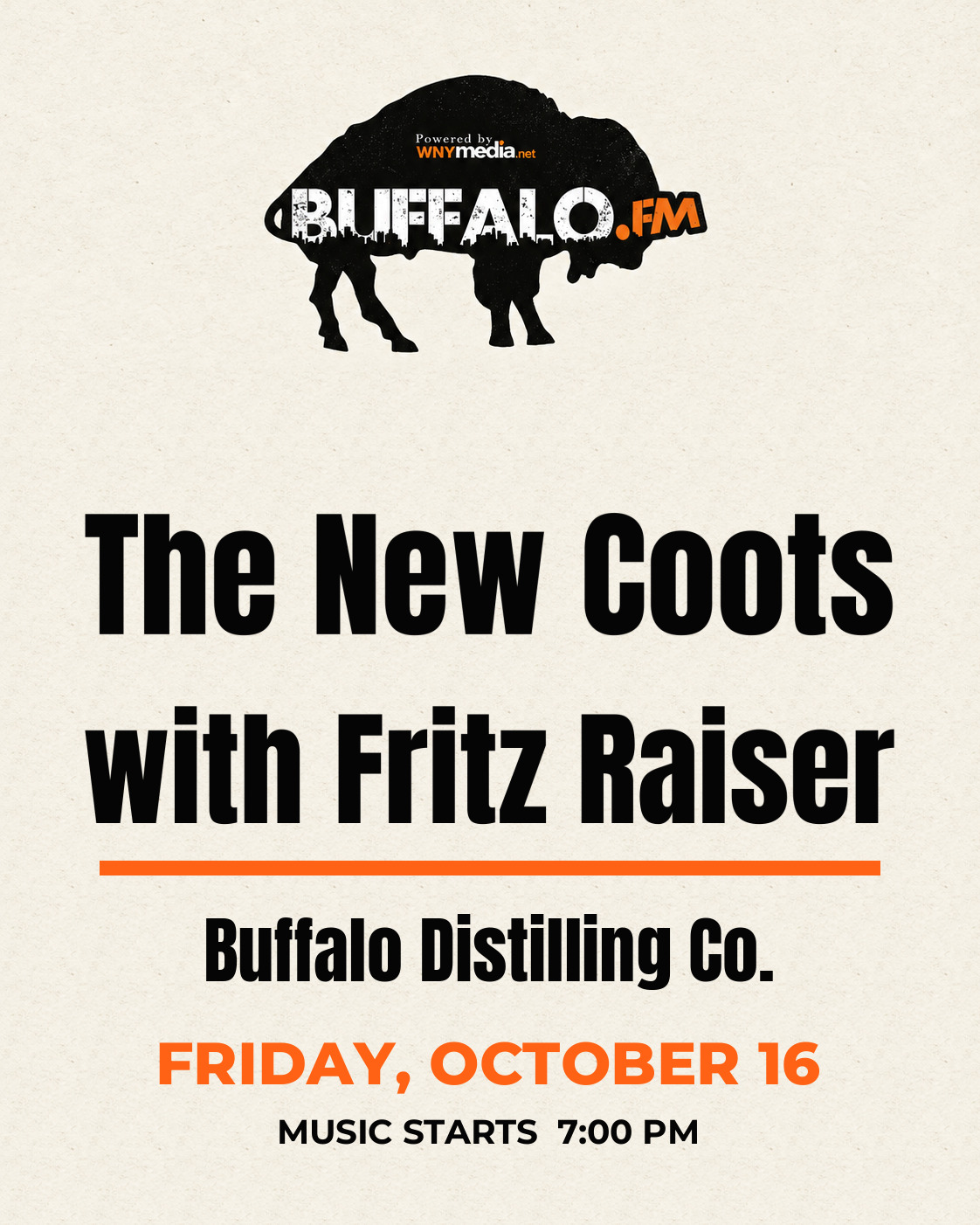 The New Coots with Fritz Raiser at Buffalo Distilling Co., Friday, October 16, 7:00 PM