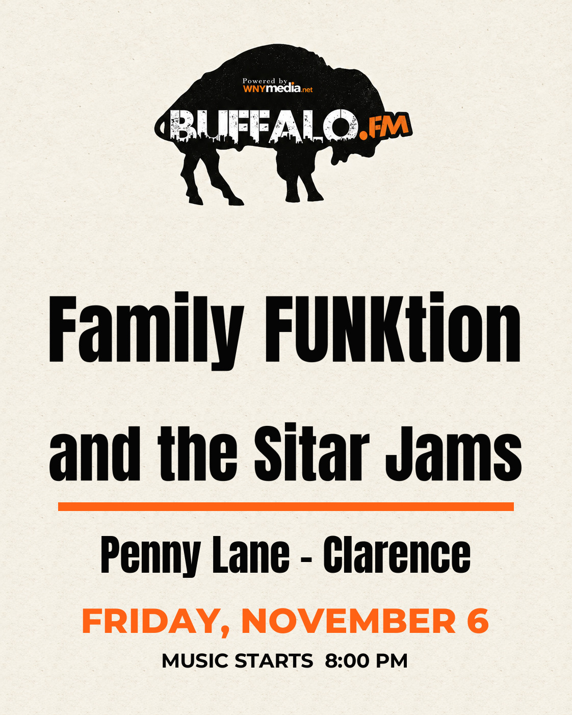 Family FUNKtion and the Sitar Jams at Penny Lane – Clarence, Friday, November 6, 8:00 PM