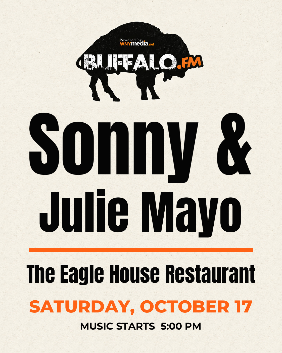 Sonny & Julie Mayo at The Eagle House Restaurant, Saturday, October 17, 5:00 PM