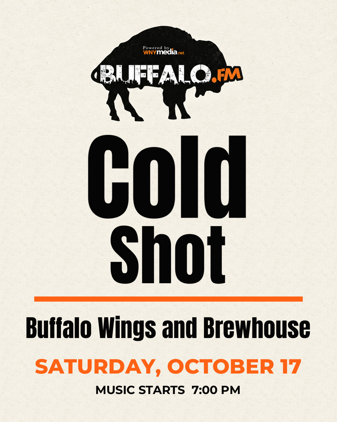 Cold Shot at Buffalo Wings and Brewhouse, Saturday, October 17, 7:00 PM