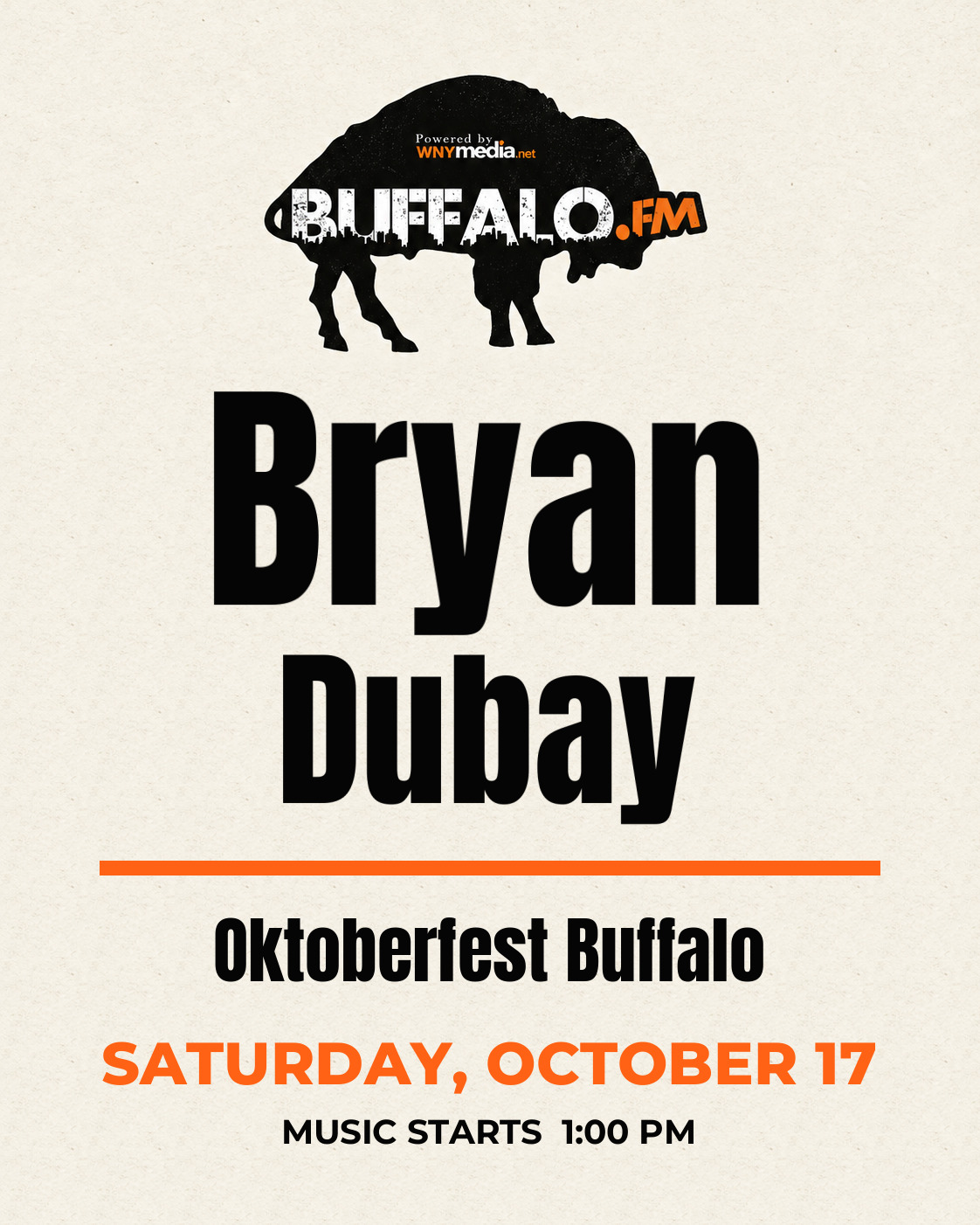 Bryan Dubay at Oktoberfest Buffalo, Saturday, October 17, 1:00 PM