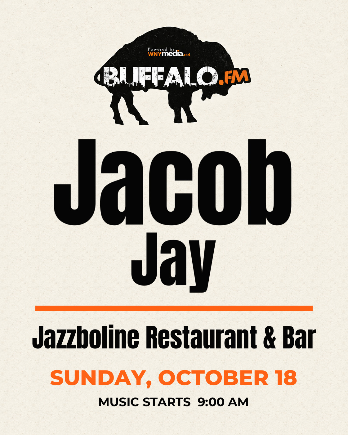 Jacob Jay at Jazzboline Restaurant & Bar, Sunday, October 18, 9:00 AM