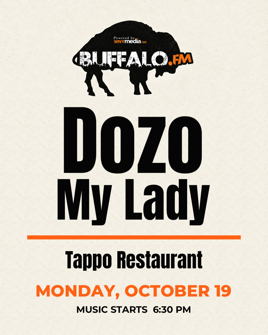 Dozo My Lady at Tappo Restaurant, Monday, October 19, 6:30 PM