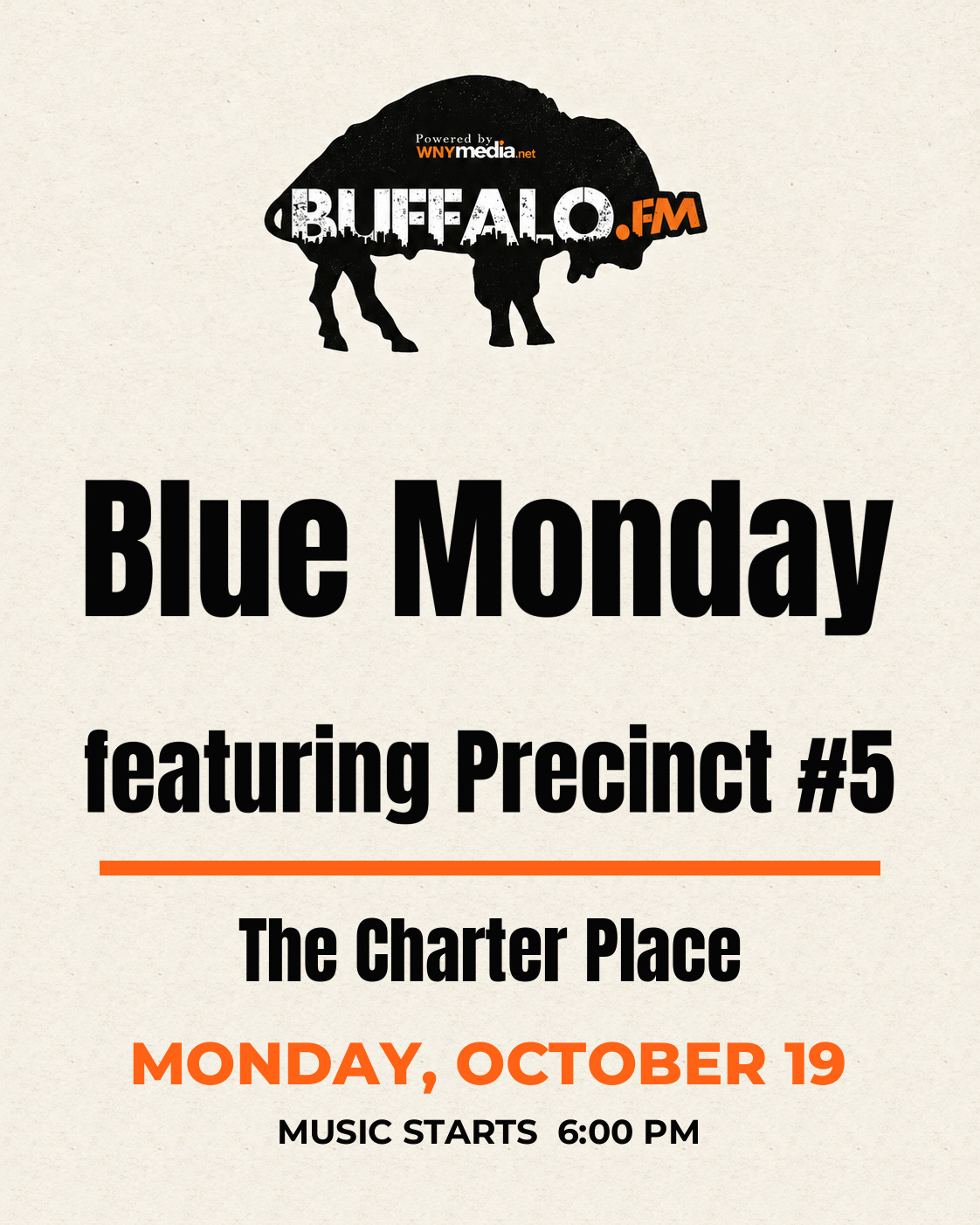 Blue Monday featuring Precinct #5 at The Charter Place, Monday, October 19, 6:00 PM