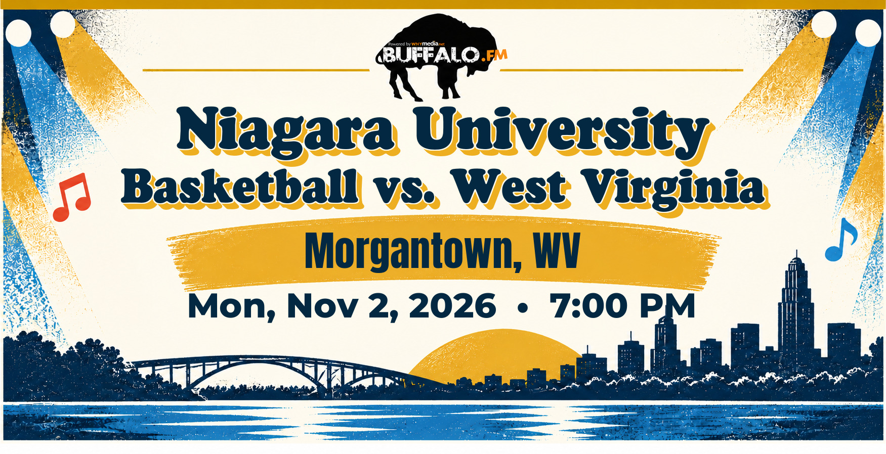 Niagara University Basketball vs. West Virginia at Morgantown, WV, Mon, Nov 2, 2026, 7:00 PM