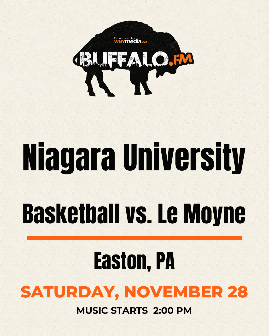 Niagara University Basketball vs. Le Moyne at Easton, PA, Saturday, November 28, 2:00 PM