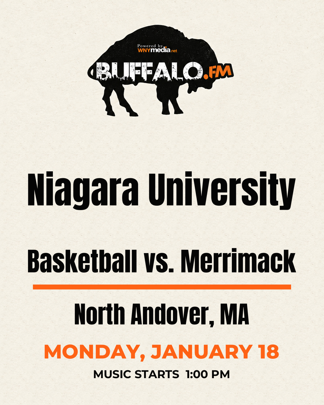 Niagara University Basketball vs. Merrimack at North Andover, MA, Monday, January 18, 1:00 PM