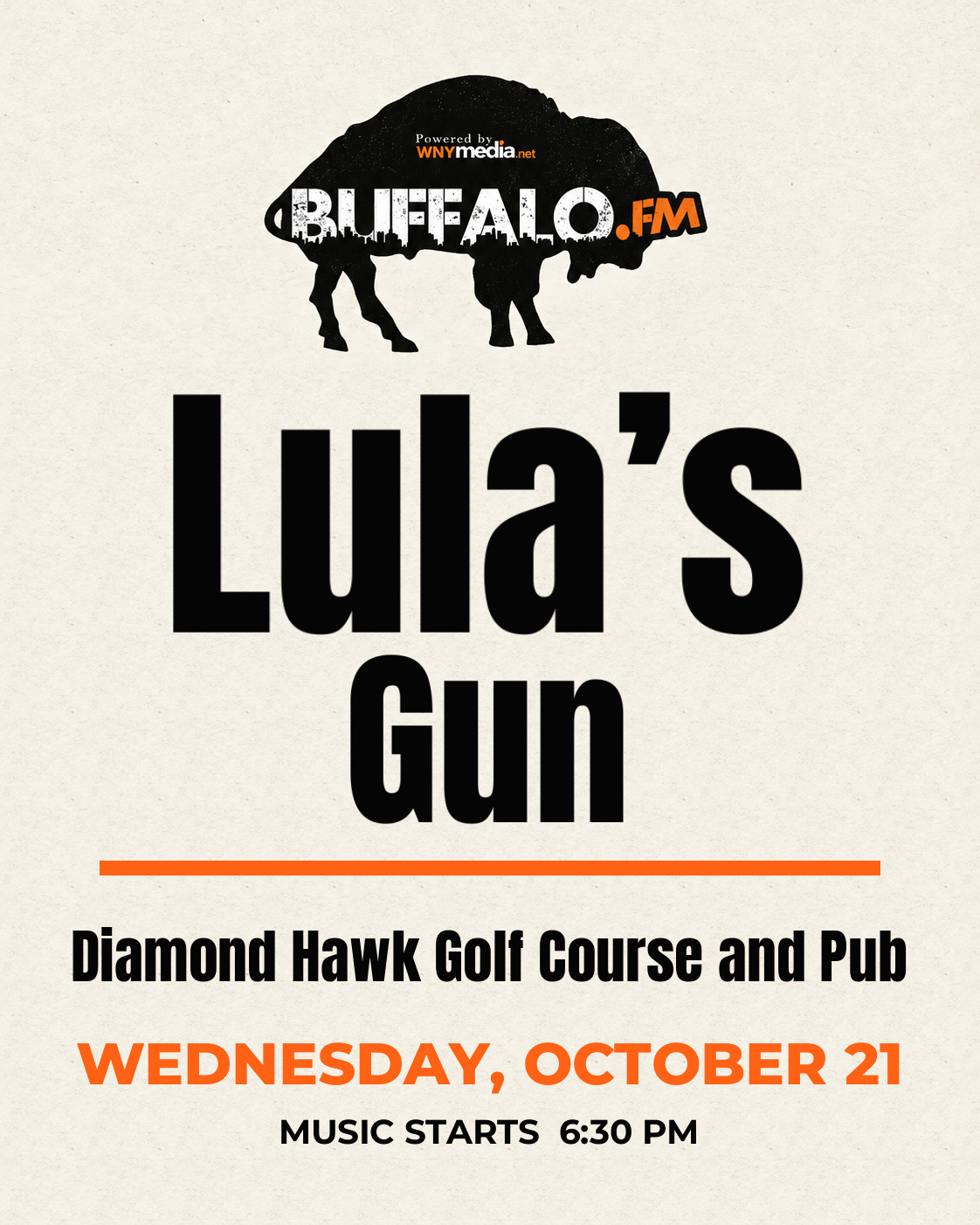 Lula’s Gun at Diamond Hawk Golf Course and Pub, Wednesday, October 21, 6:30 PM