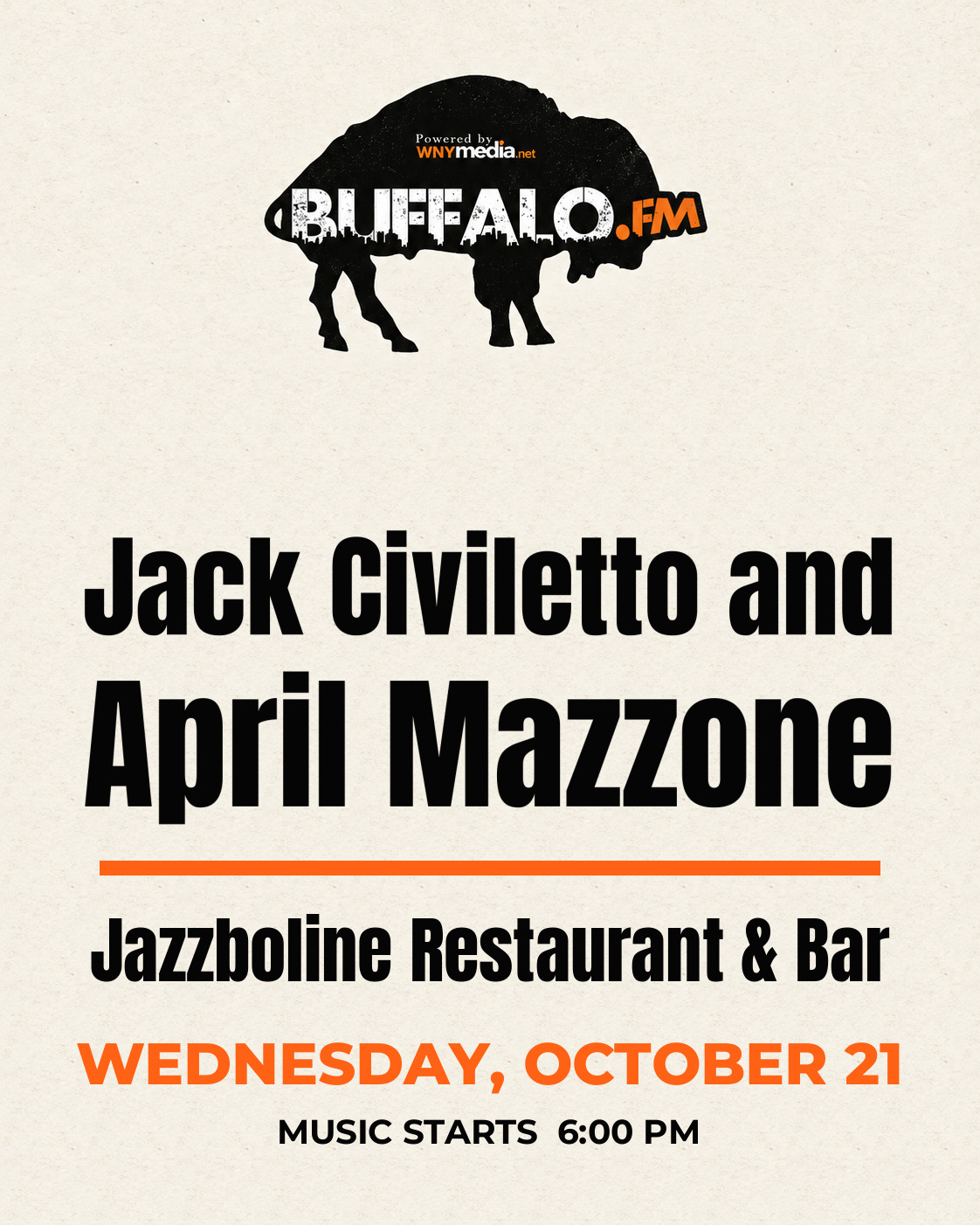 Jack Civiletto and April Mazzone at Jazzboline Restaurant & Bar, Wednesday, October 21, 6:00 PM