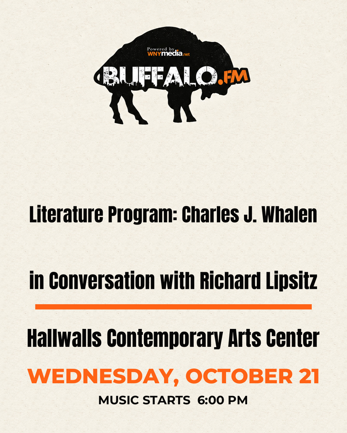 Literature Program: Charles J. Whalen in Conversation with Richard Lipsitz at Hallwalls Contemporary Arts Center, Wednesday, October 21, 6:00 PM