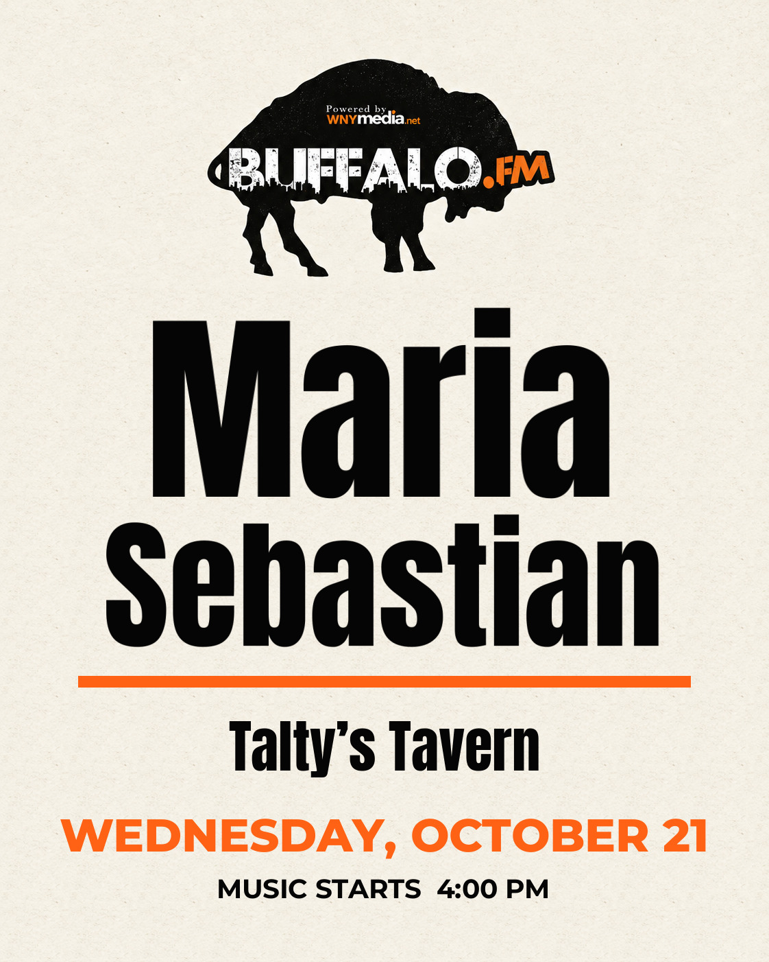 Maria Sebastian at Talty’s Tavern, Wednesday, October 21, 4:00 PM