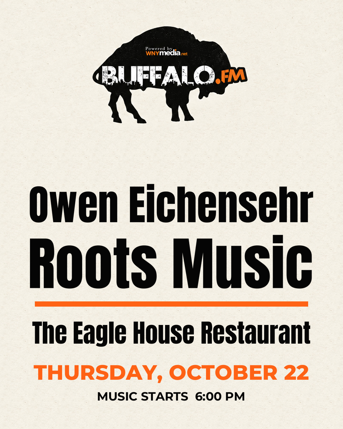 Owen Eichensehr Roots Music at The Eagle House Restaurant, Thursday, October 22, 6:00 PM
