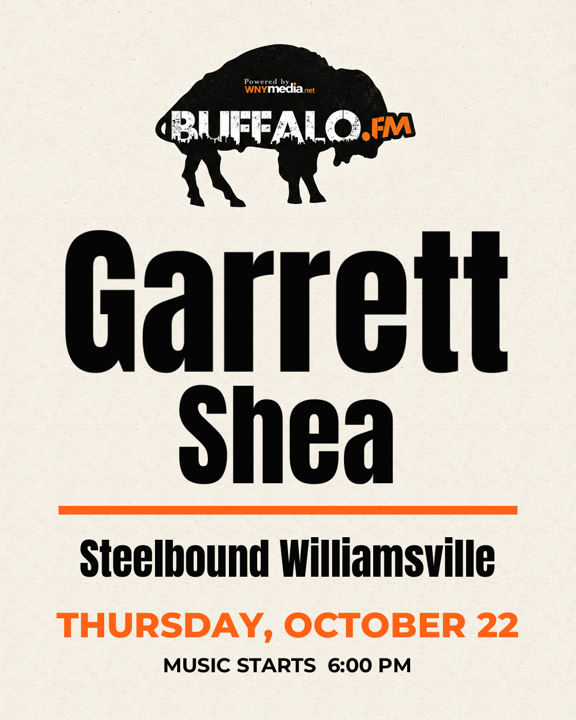 Garrett Shea at Steelbound Williamsville, Thursday, October 22, 6:00 PM