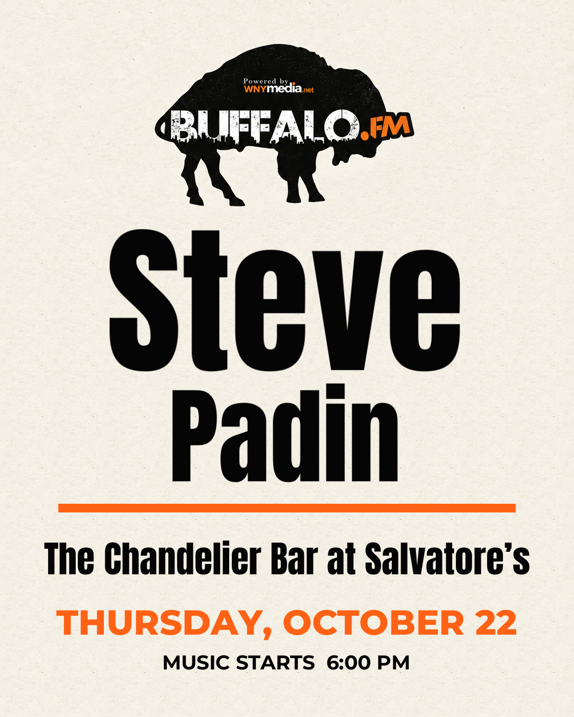Steve Padin at The Chandelier Bar at Salvatore’s, Thursday, October 22, 6:00 PM
