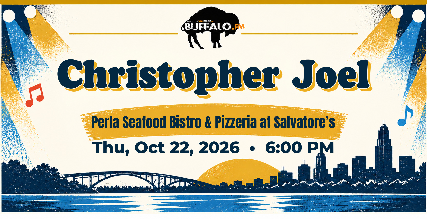 Christopher Joel at Perla Seafood Bistro & Pizzeria at Salvatore’s, Thu, Oct 22, 2026, 6:00 PM